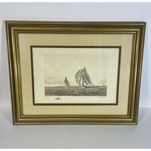 G. Mercer Etching "The Race" Authentic Framed Vintage Art Wall Hanging Rare